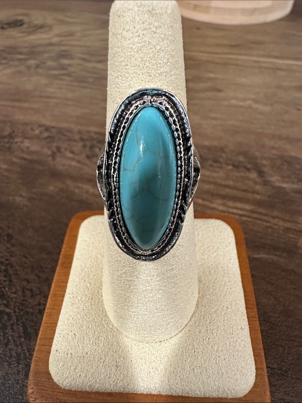 Turquoise Oval Stone Silver Ring - Women Jewelry